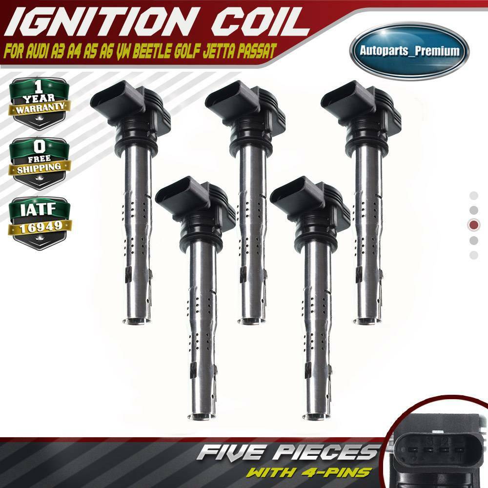 5Pcs Ignition Coils Pack for Volkswagen Jetta Beetle Passat I5 2.5L Audi UF575