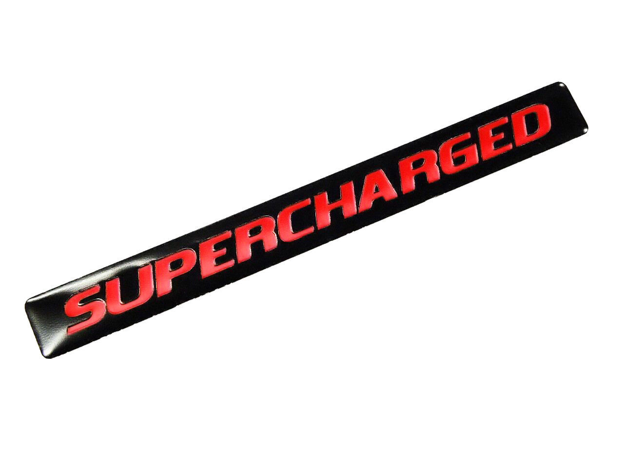 2 SUPERCHARGED SUPER CHARGED ENGINE FENDER HOOD EMBLEMS BADGE BLACK RED PAIR