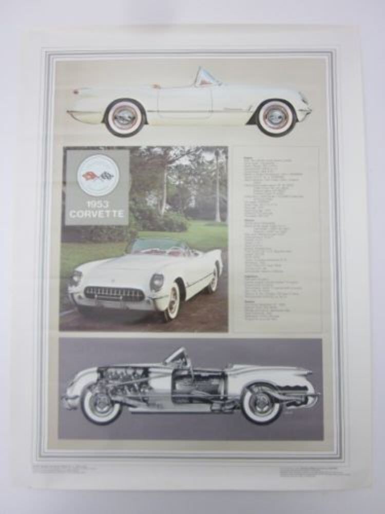Corvette NEW 25 x 19 White 1953 Corvette Tech Art Poster Thin Glossy Paper