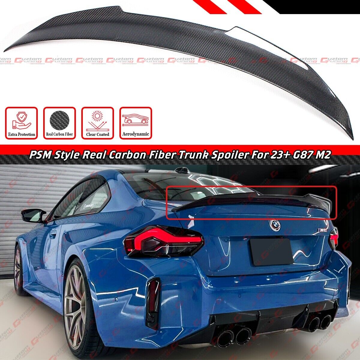 FOR 2022-2024 BMW G42 2 SERIES M240i G87 M2 PSM STYLE CARBON FIBER TRUNK SPOILER