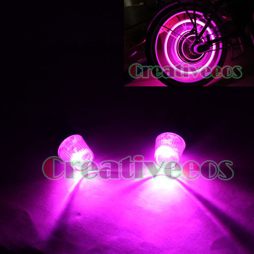 2x Car/Motorcycle Wheel Tyre Tire Valve Caps Covers LED Lights Bulb Lamp Pink