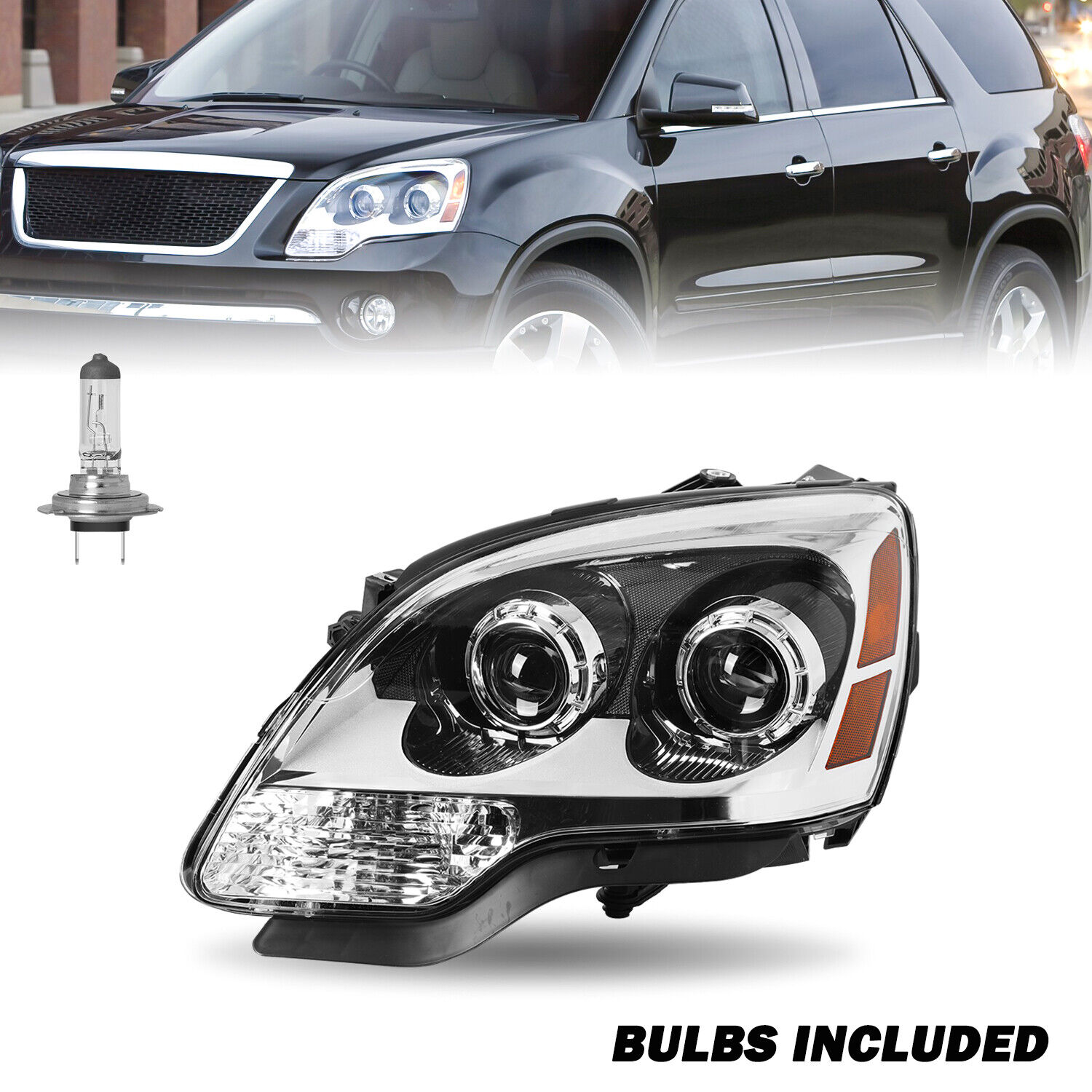 For 2007-2012 GMC Acadia Projector Halogen Chrome Headlight Assembly Driver Side