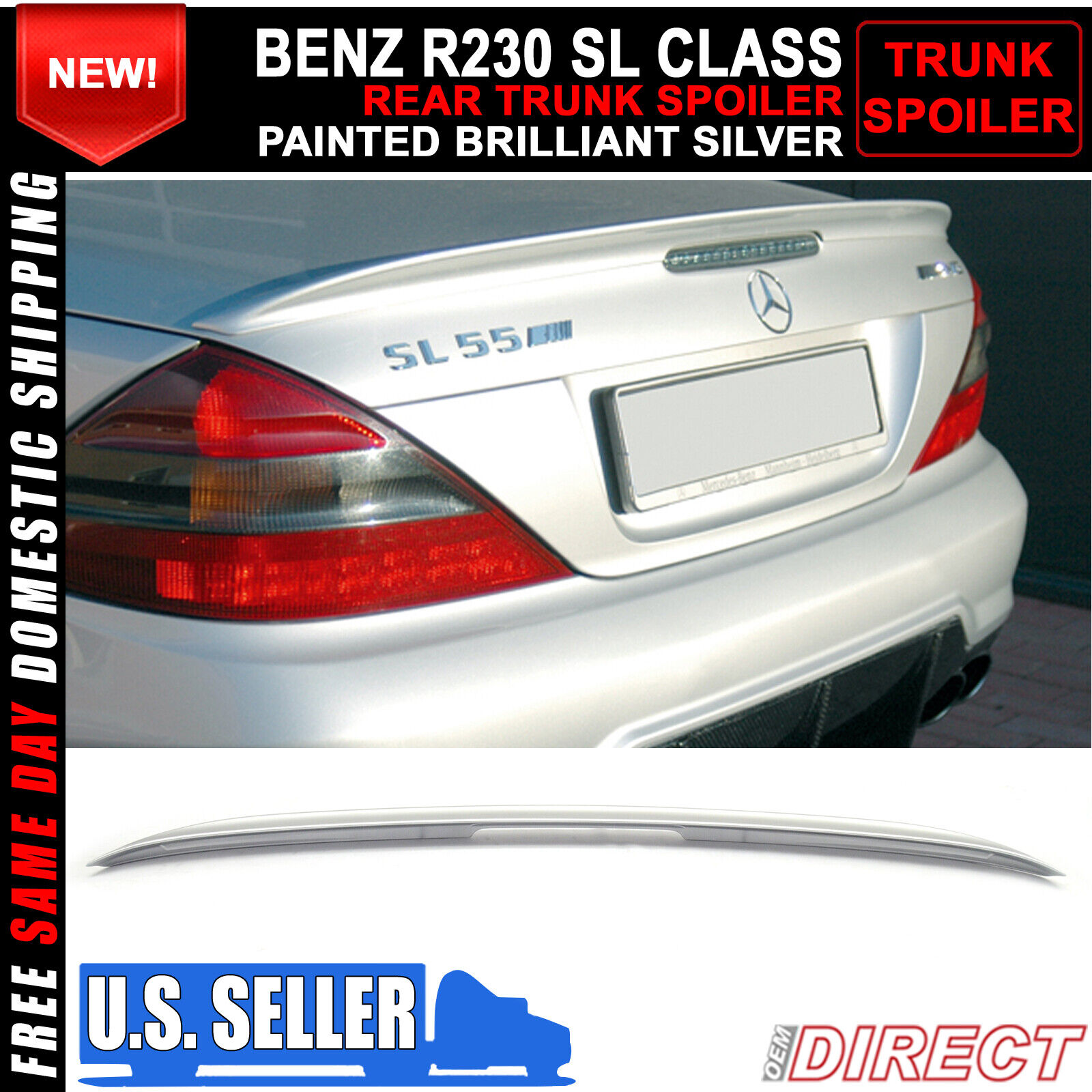 03-11 Benz Sl-Class R230 AMG Style #744 775 Painted ABS Trunk Spoiler