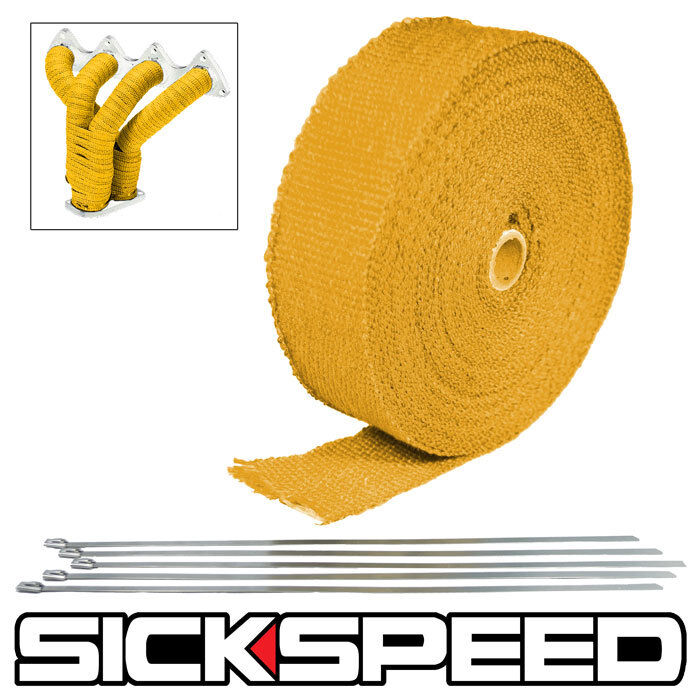 YELLOW TURBO MANIFOLD HEAT EXHAUST THERMAL WRAP TAPE & STAINLESS TIES 2