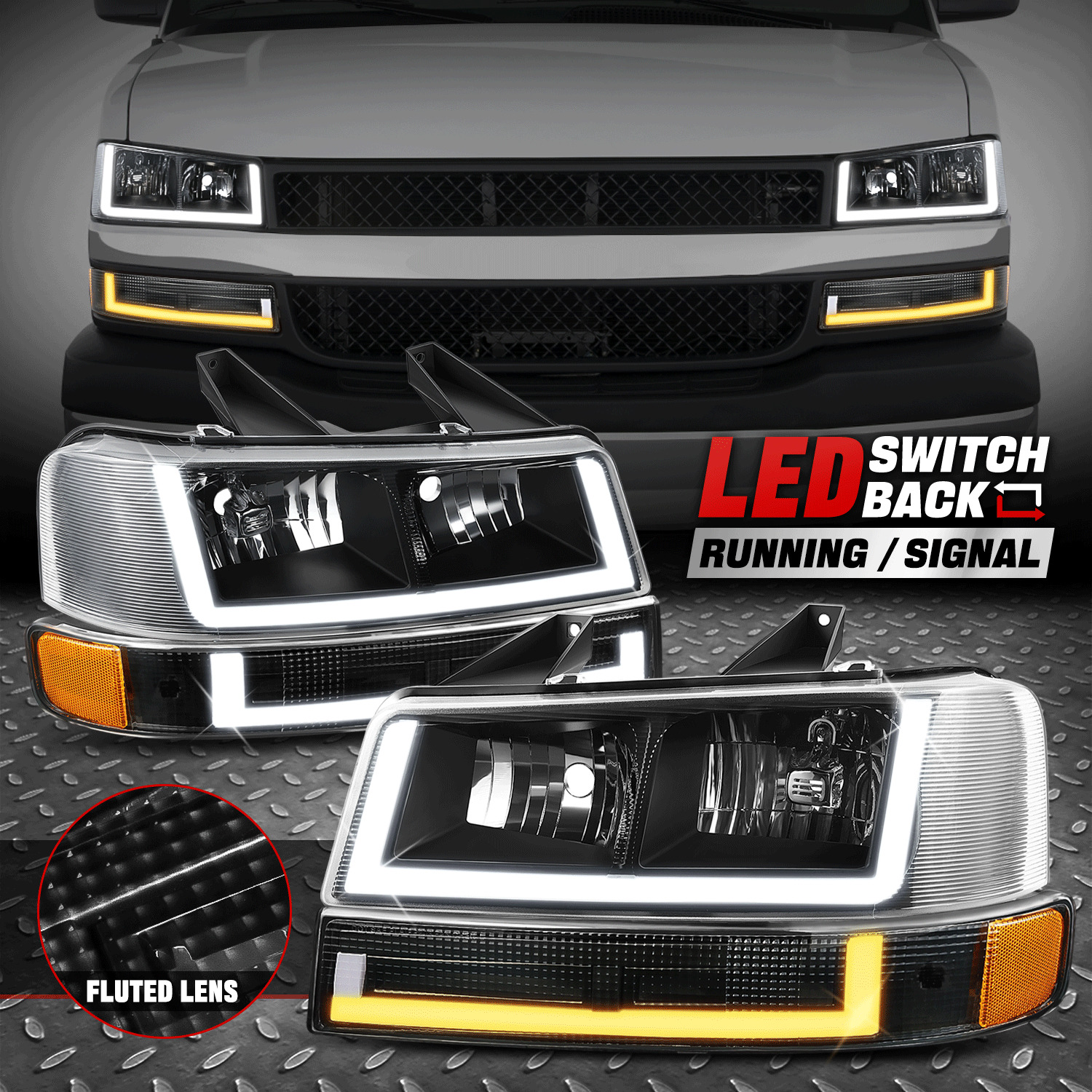[Switchback U-LED DRL] For 03-24 Chevy Express GMC Savana 1500-3500 Headlights