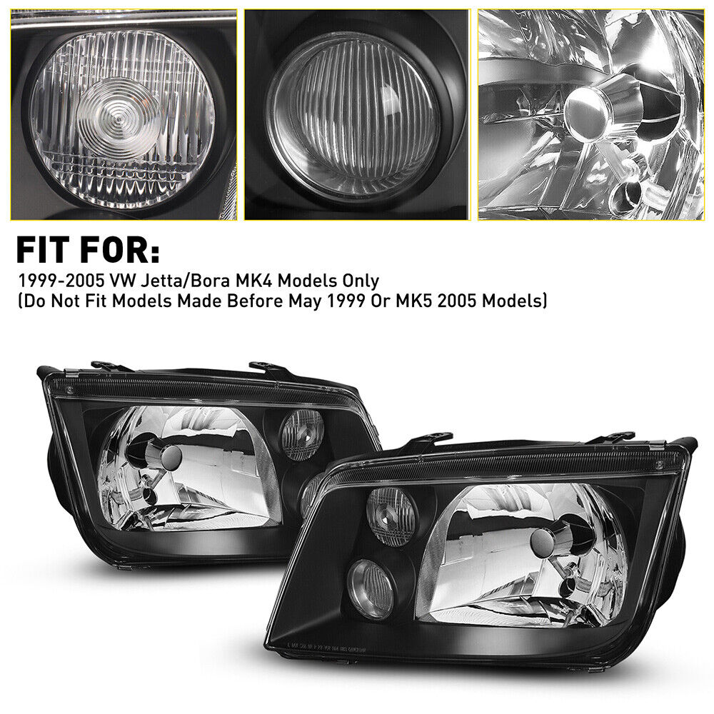 Black Housing Clear Headlight Fog Lamp for 99-05 VW Jetta/Bora MK4 US