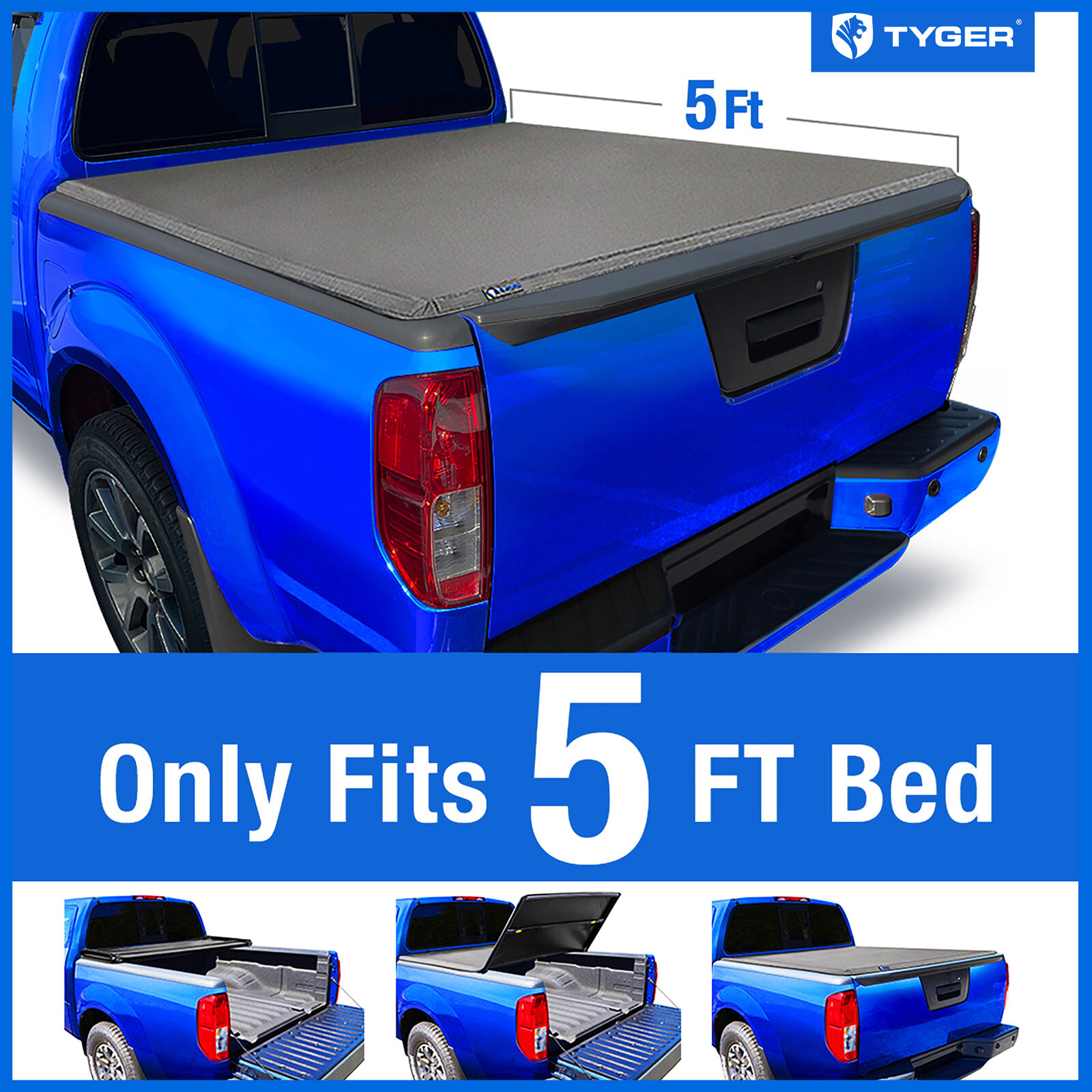 TYGER T3 Soft Tri-fold Tonneau Cover for 05-21 Frontier 5\' Bed