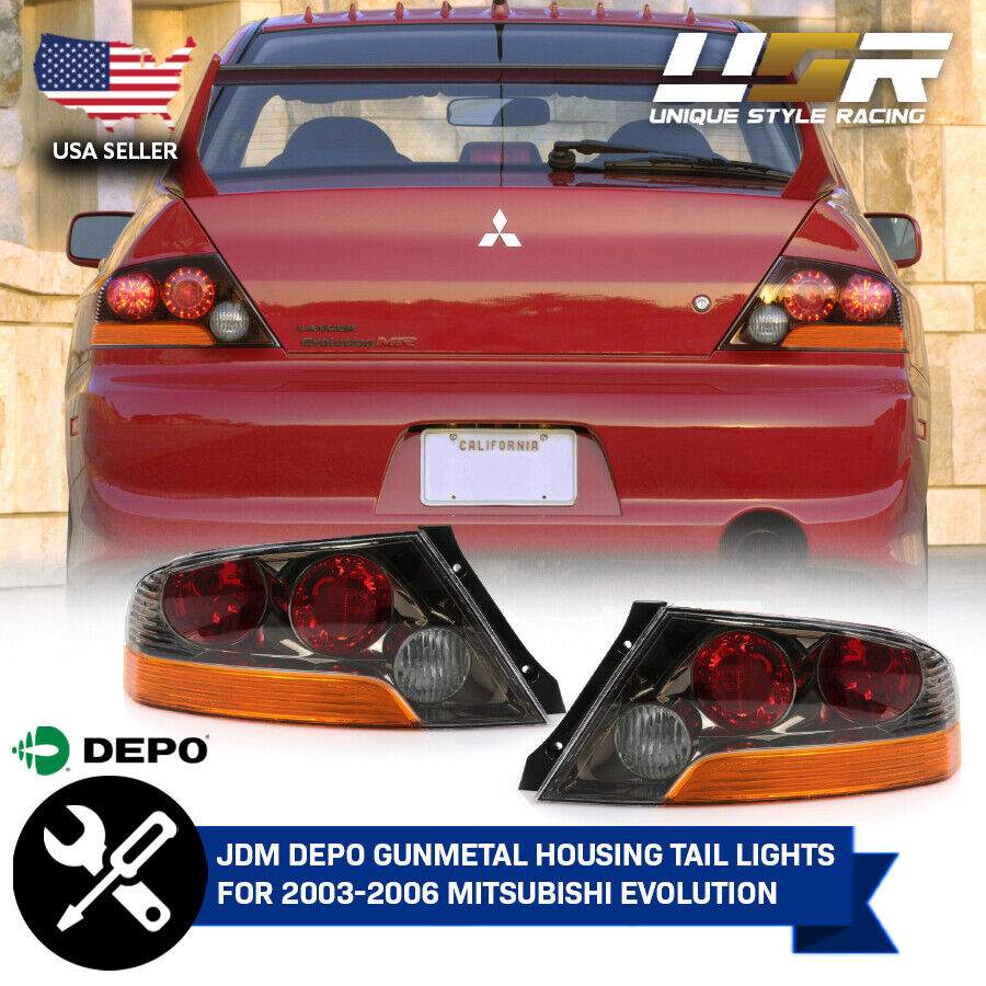 DEPO JDM Gunmetal Tail Lamps For 03 04 05 06 Mitsubishi Lancer Evo Evolution 8/9