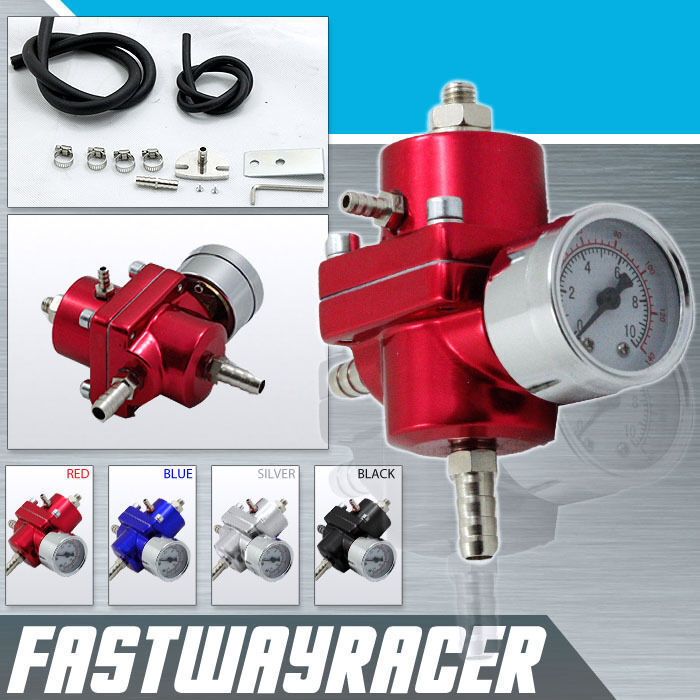 Universal Red Adjustable Fuel Pressure Regulator Gauge JDM FPR 1:1 0-140 PSI