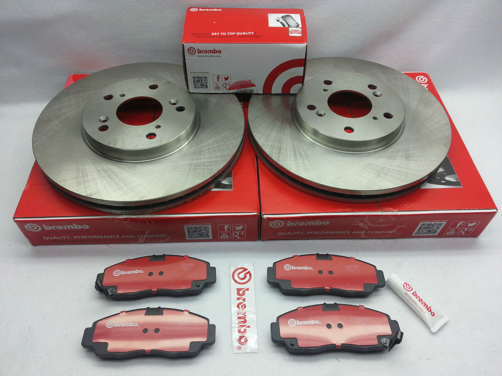2-Brembo Front Disc Brake Disc & Pad Set for Toyota Camry Avalon Lexues ES350