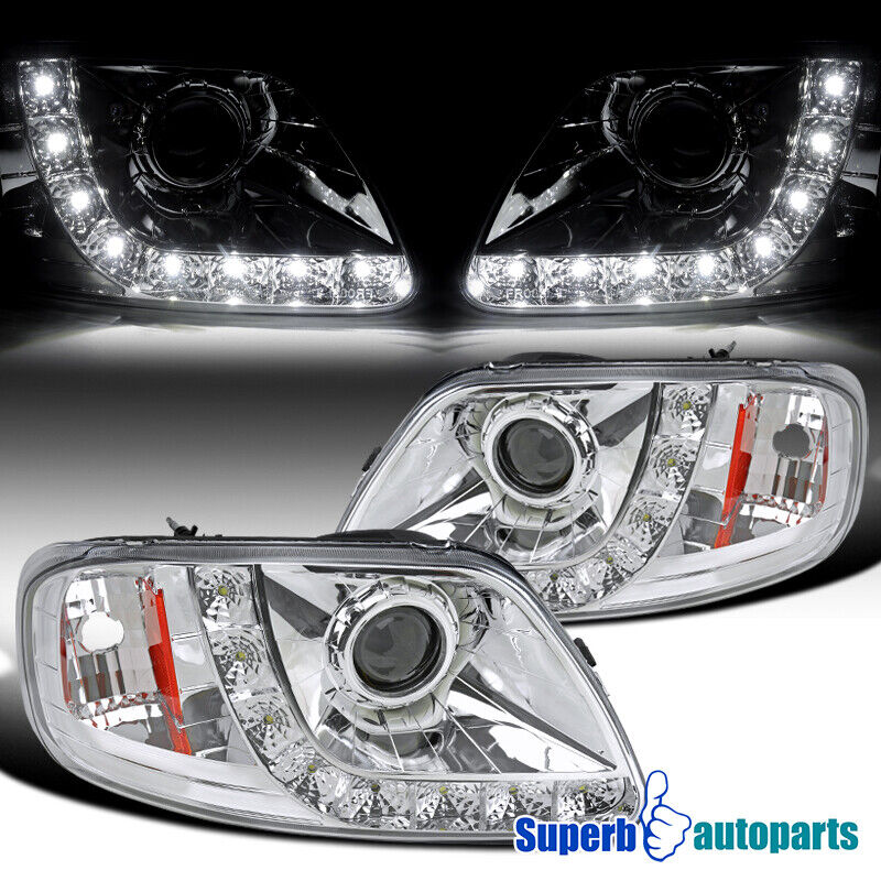 For 1997-2003 Ford F150 Expedition Projector Headlights w/LED Lamps