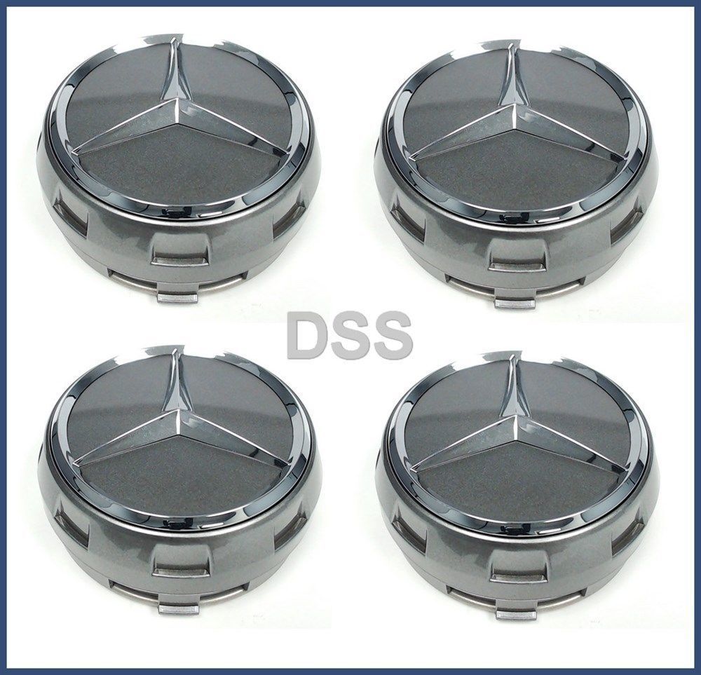Genuine Mercedes Chrome Silver Grey Wheel Center Cap Set (x4) OEM 00040009009790