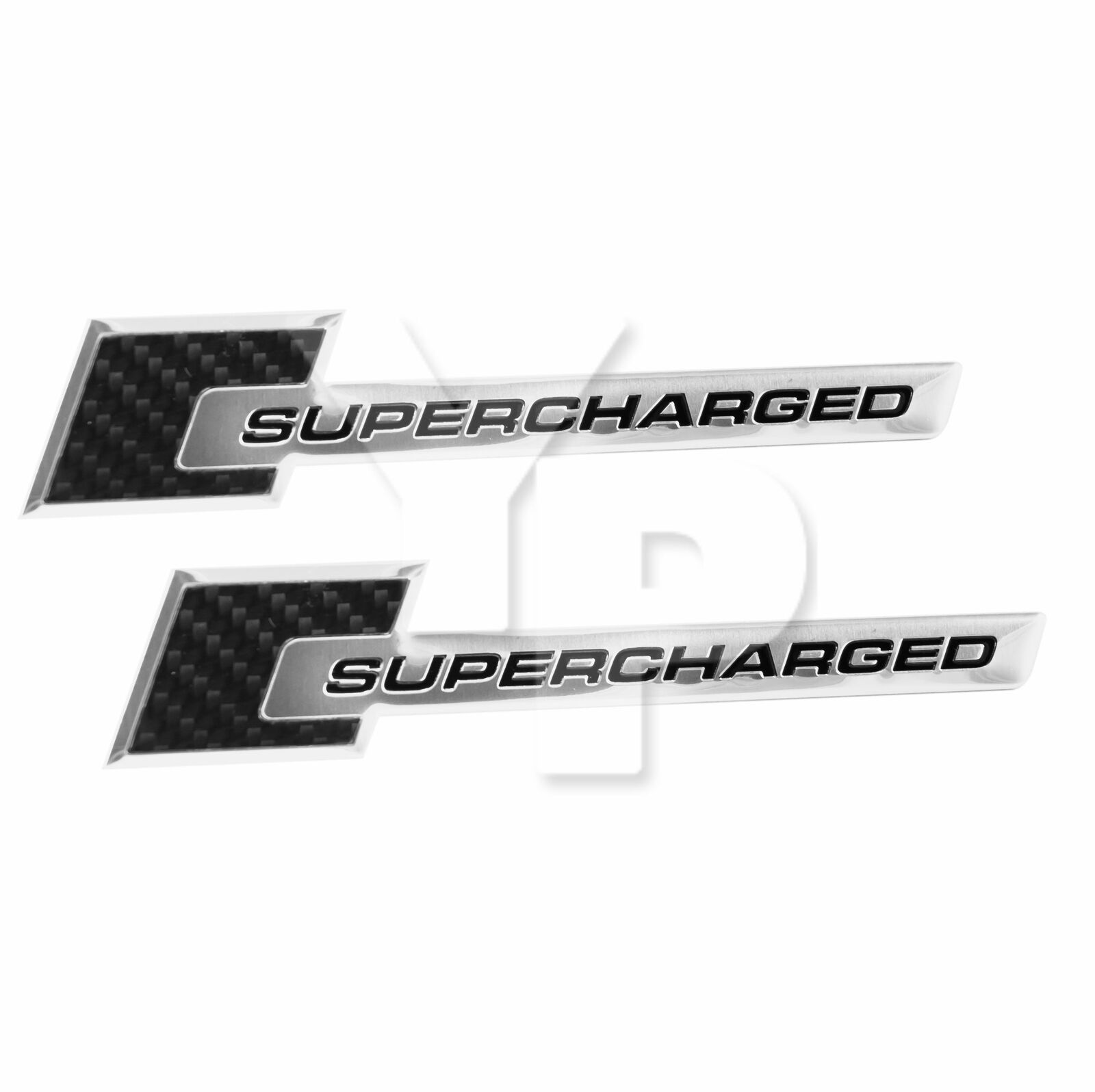 2010-2015 Cadillac CTS-V Carbon Fiber Black & Chrome Supercharged Emblems Pair