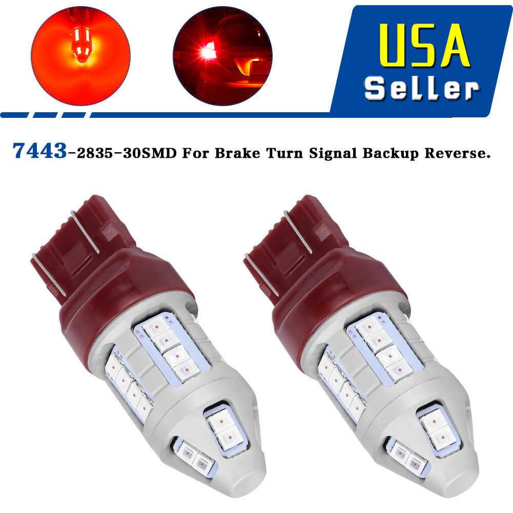 YITAMOTOR 2x 7443 Red 30SMD 2835 Strobe Flashing LED Brake Tail Light Bulbs