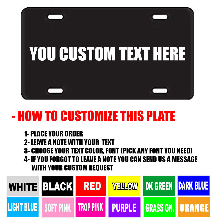 BLACK PERSONALIZED CUSTOM ALUMINUM LICENSE PLATE Car Tag (Your Name & Color))