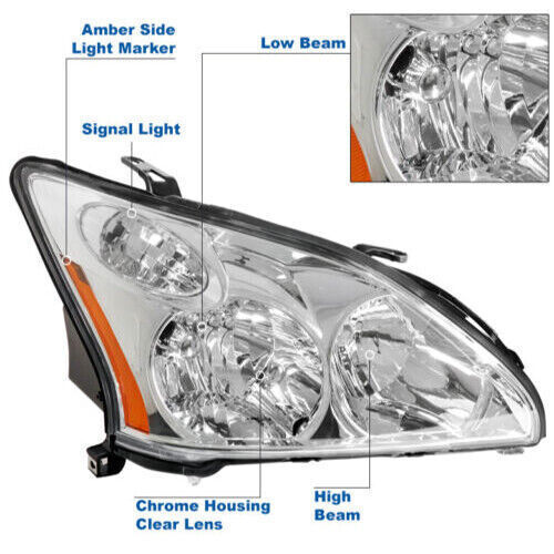 Passenger Side Headlight For 2004-2009 Lexus RX330 RX350 RX400h HID Halogen Lamp