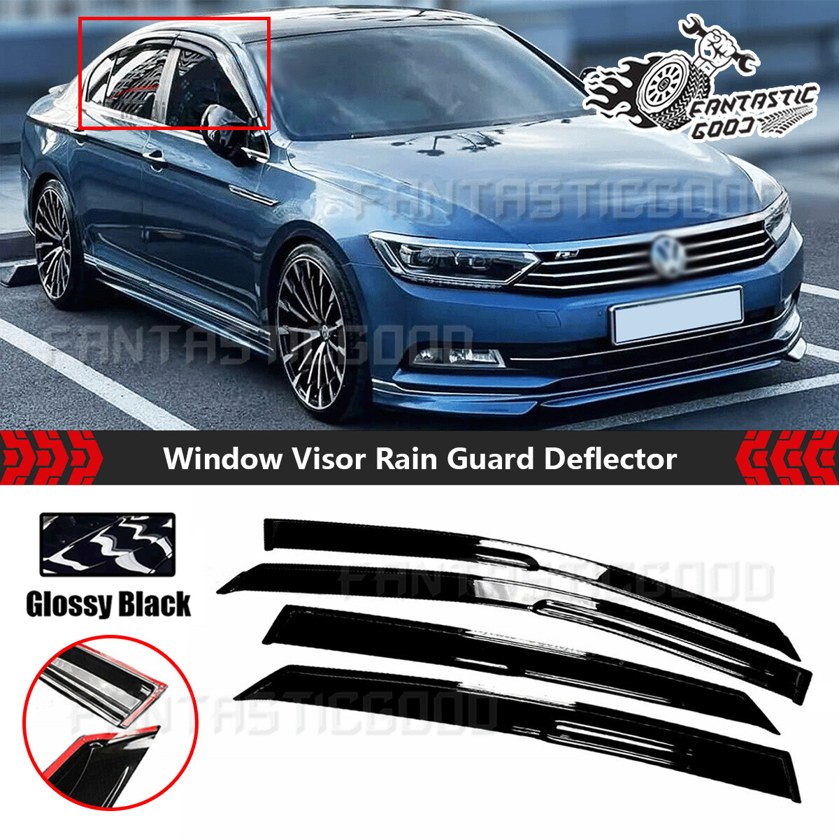 For VW Passat Sedan 2012-18 JMD Mugen Style Window Visors Rain Guards Deflectors
