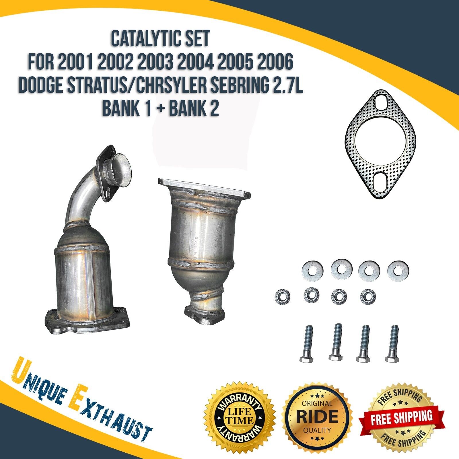 Catalytic Set for 01-06 Dodge Stratus/Chrsyler Sebring 2.7L Bank 1 + Bank 2 NEW