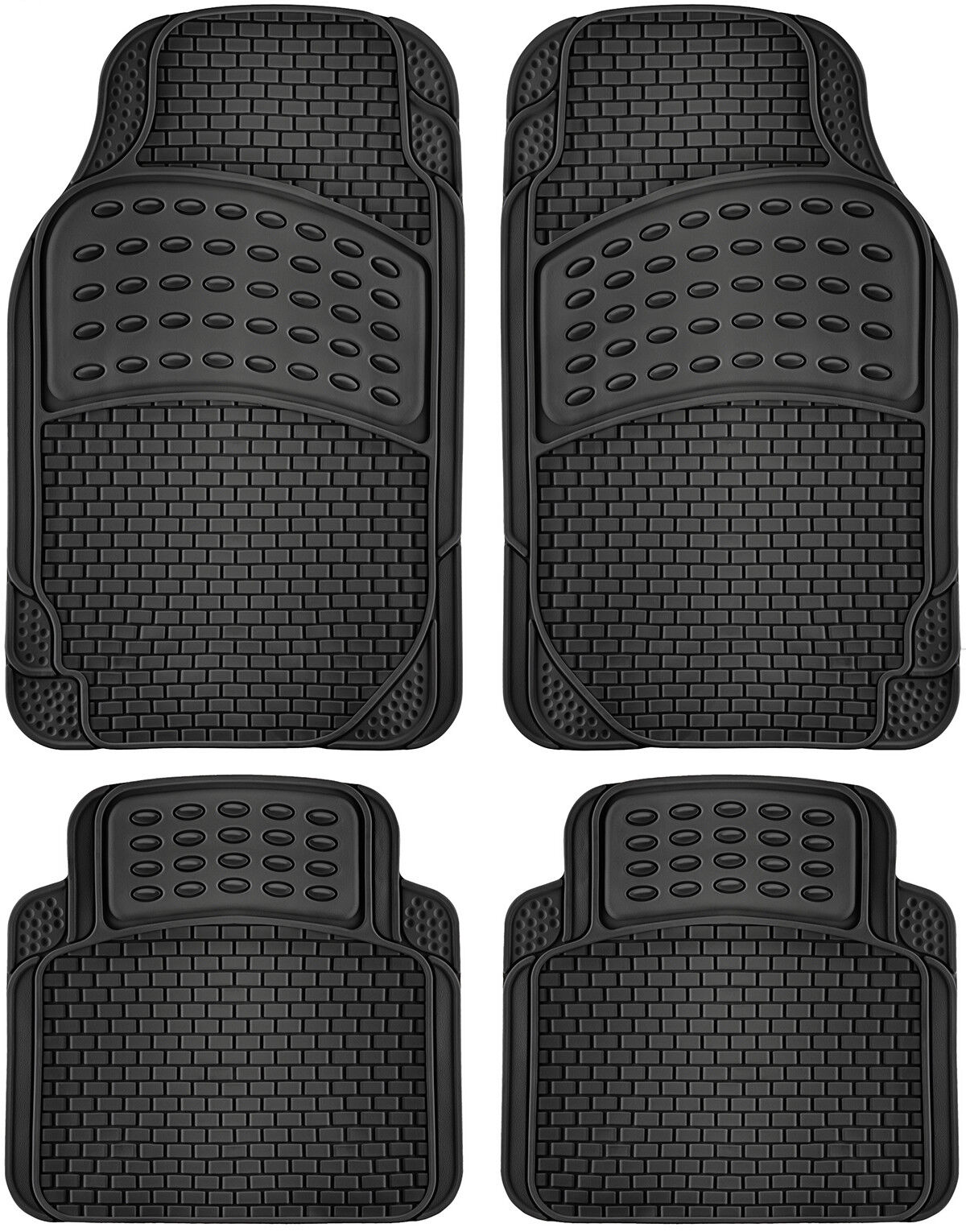 Car Floor Mats Fits All Weather Rubber 4pc Set Semi Custom Fit Heavy Duty Black