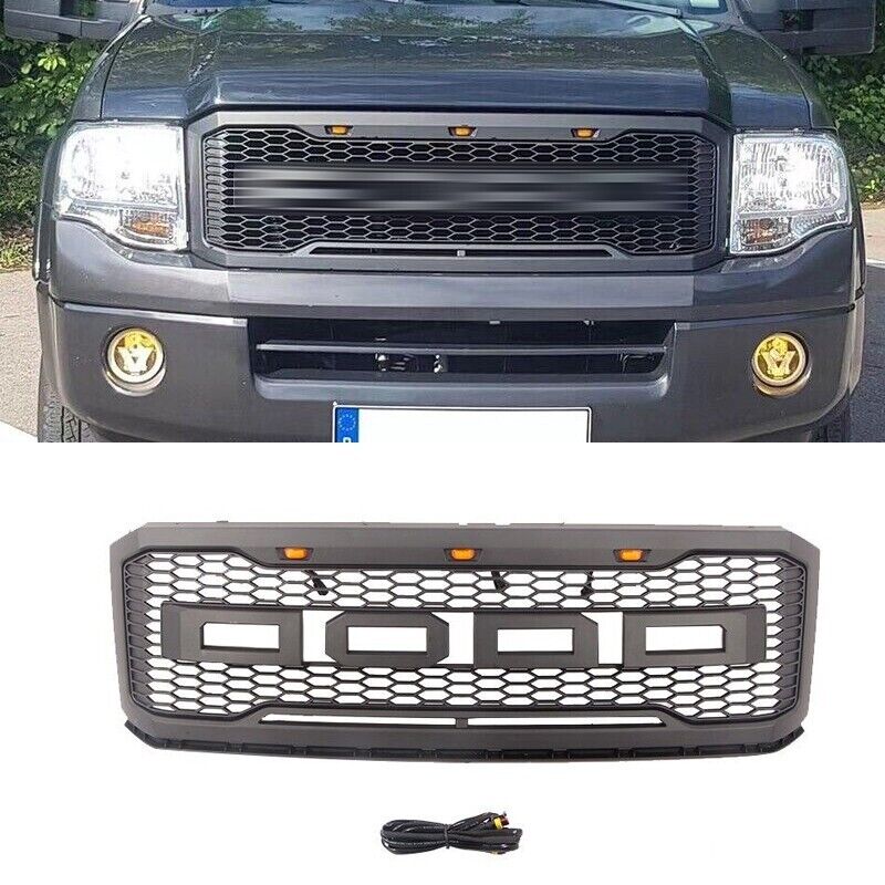 Black Front Grille Fits For  FORD Expedition 2007 - 2014 Upper Grill W/Light