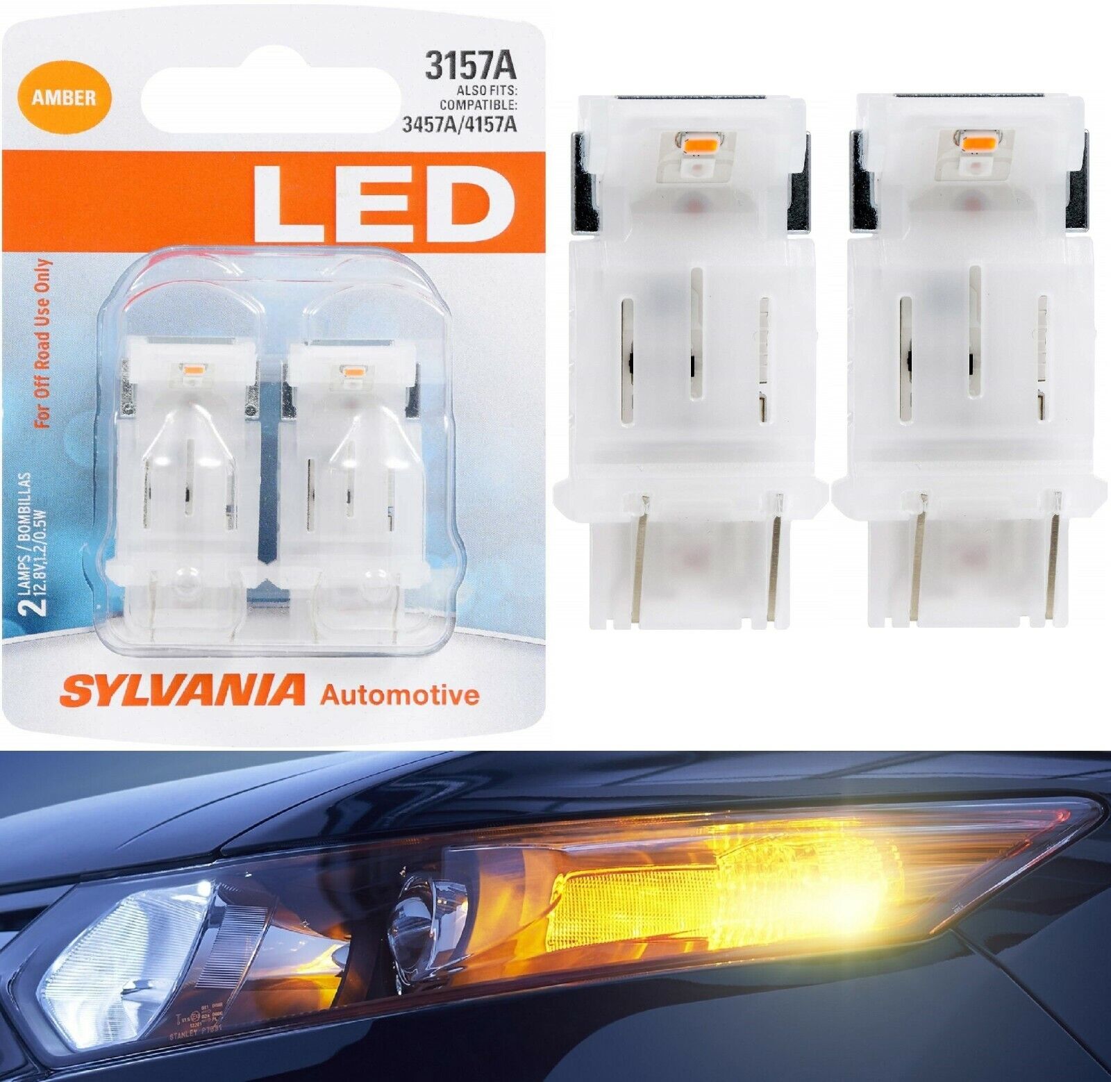 Sylvania LED Light 3157 Amber Orange Two Bulbs Front Turn Signal Replace Upgrade