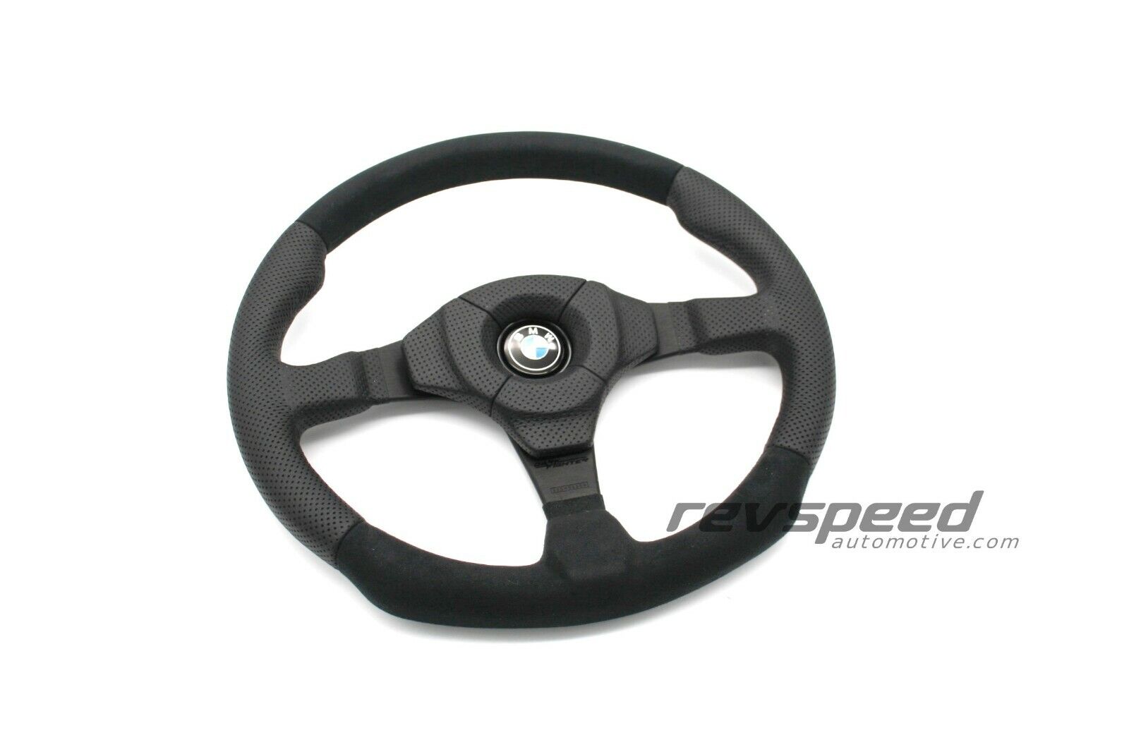 MOMO Dark Fighter Black Steering Wheel Leather Suede 350mm W/ BMW Horn Button