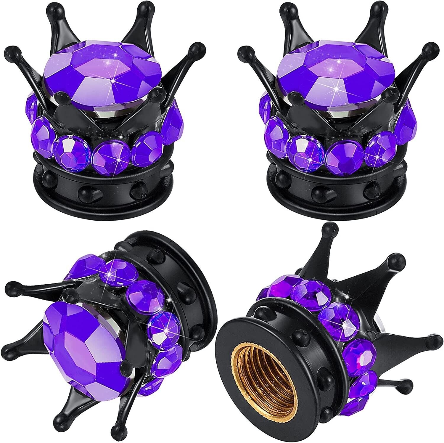 Purple Black Rhinestone Crystal Crown Tire Valve Stem Caps Covers Fits Universal