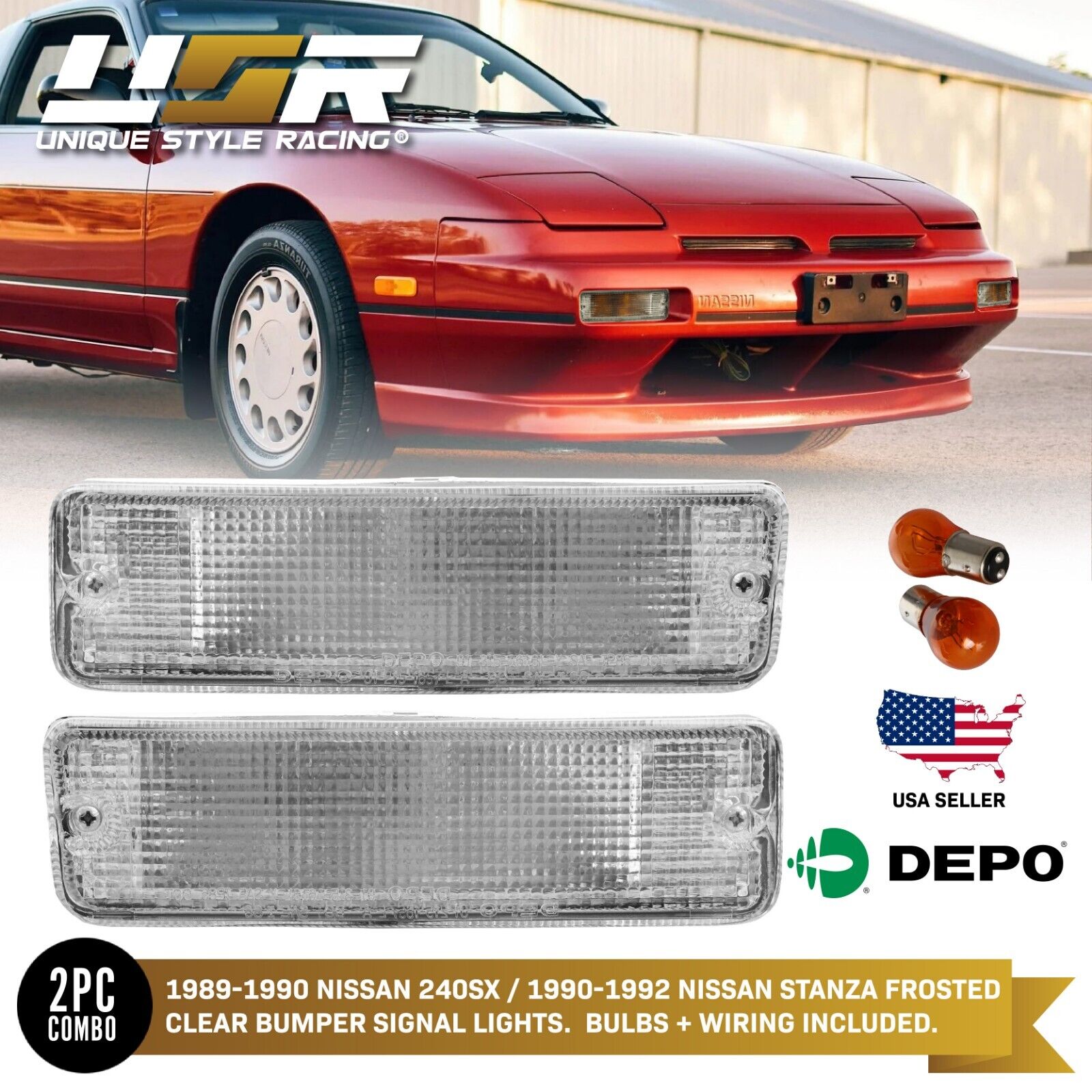 DEPO Clear Bumper Signal Light For 1989-1990 Nissan 240SX S13 / 1990-1992 Stanza