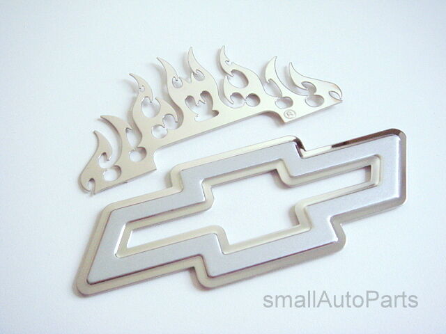 Chevrolet Stainless Steel Chrome Emblem Bowtie Flames Decal for hood/trunk etc.