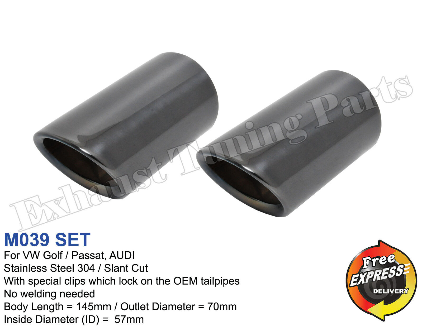 Exhaust Tips Tailpipe trims set Direct fit 57mm for VW Golf 7 Scirocco AUDI SEAT