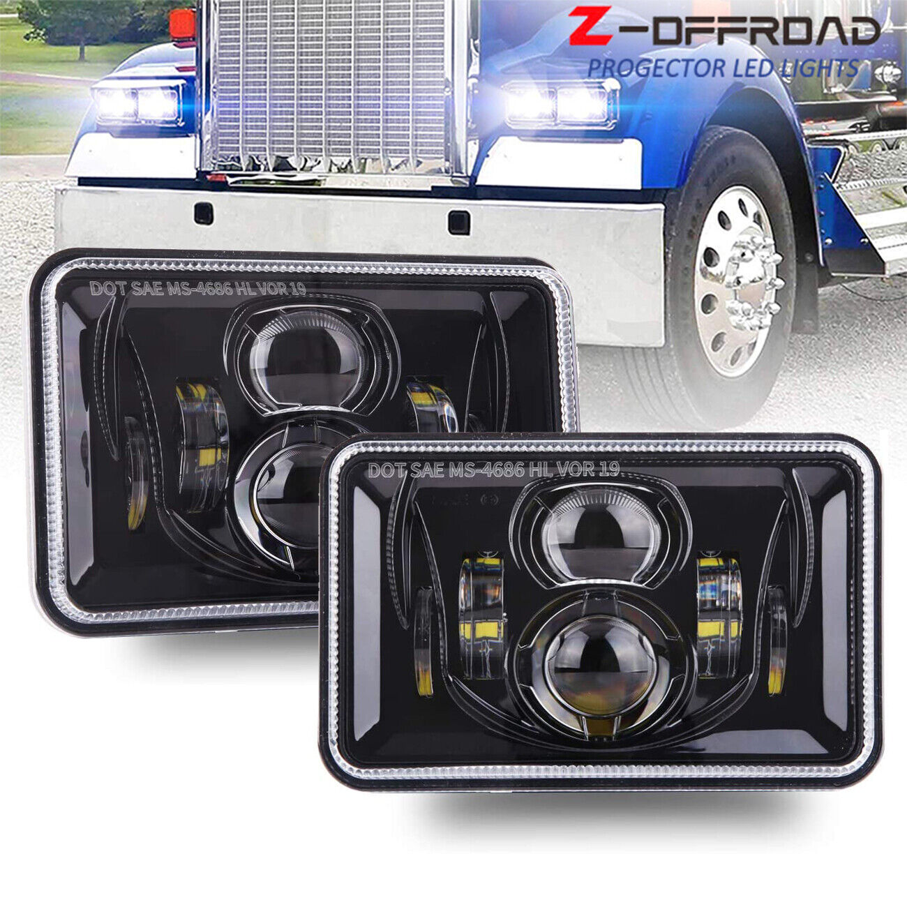 Rectangular 4X6 LED Headlights DOT Approved with High Low Beam H4651 H4652 H4656