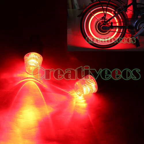 2Pcs LED Bike Motor Car Wheel Tyre Valve Caps LED Light Red Not included Battery