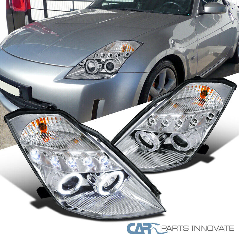 For 03-05 Nissan 350Z Z33 Fairlady Clear LED Dual Halo Projector Headlights Lamp