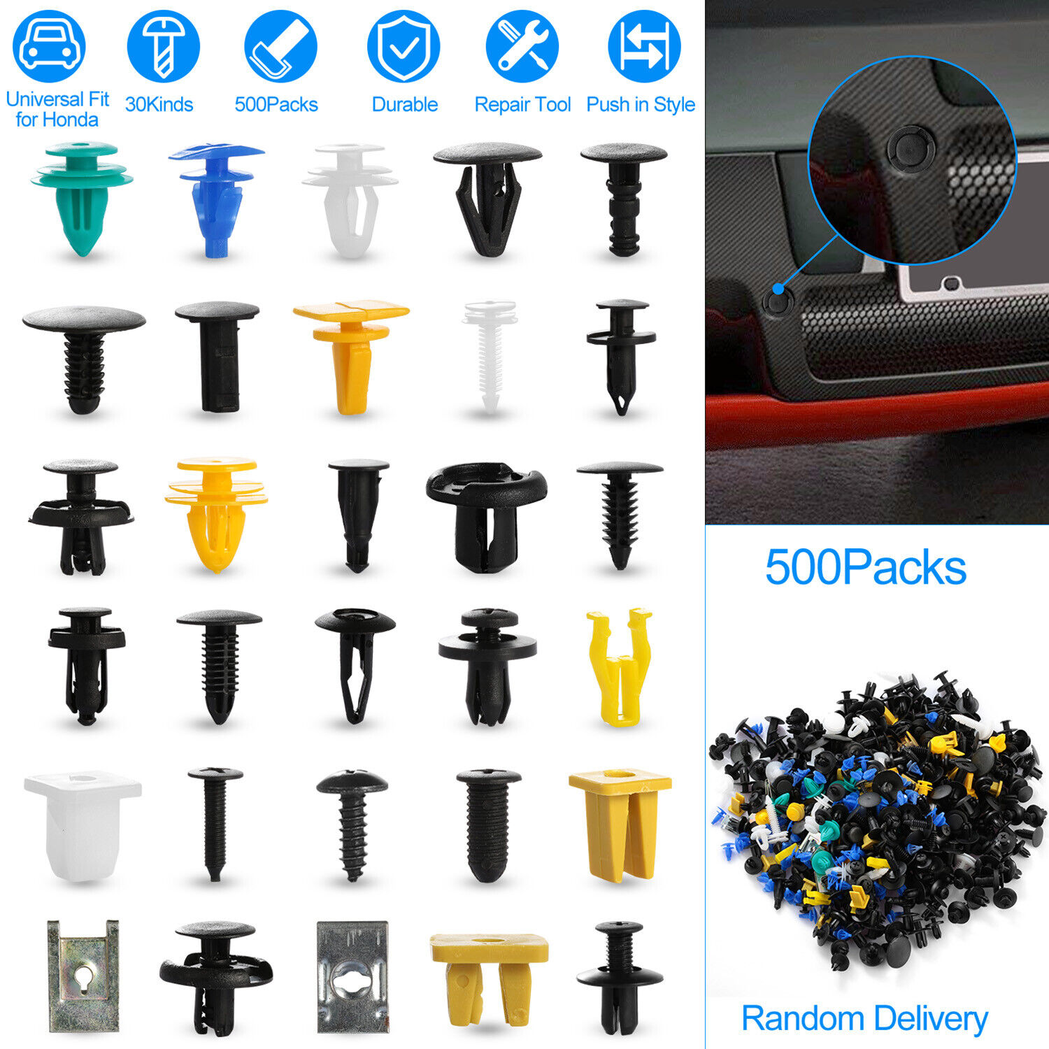 500pcs Plastic Car Body Push Pin Rivet Trim Panel Clips Moulding Fastener Kit