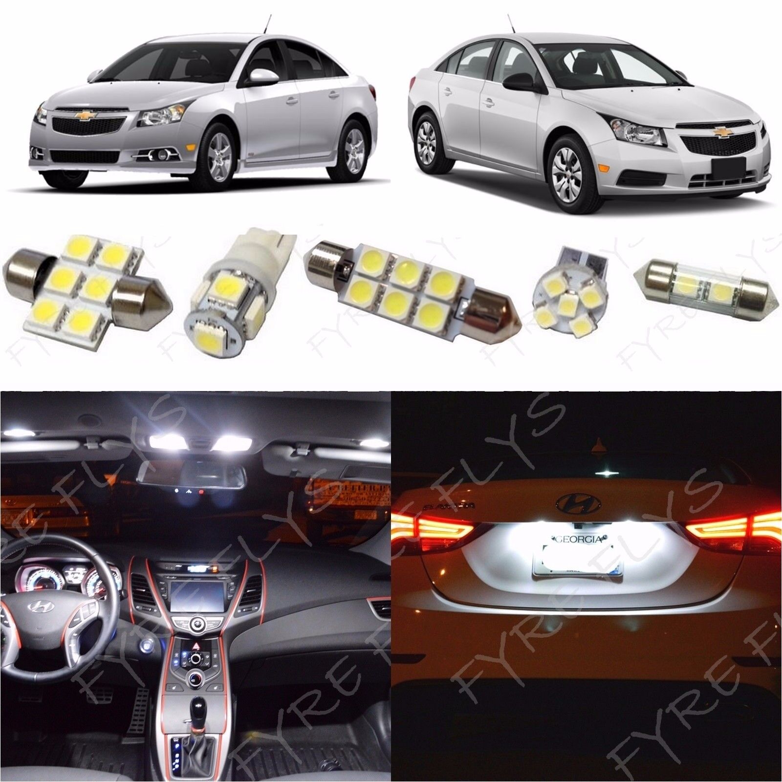 7x White LED lights interior package kit for 2011-2017 2018 Chevy Cruze CC2W