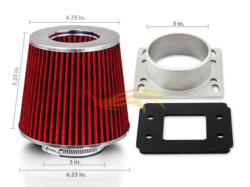 RED Cone Dry Filter + AIR INTAKE MAF Adapter Kit For BMW 84-91 318 325 M3 E30