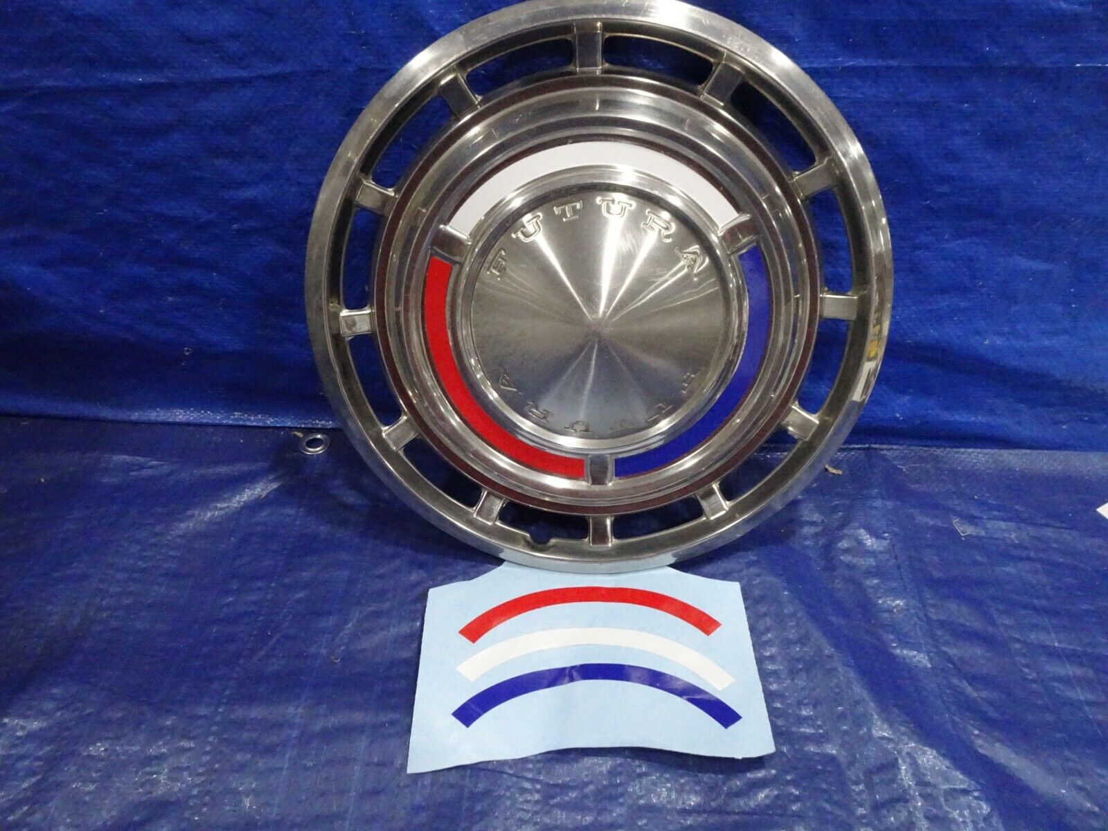 62 - 63 Ford Falcon Futura Hubcap wheel cover red white blue decal set of 4 new