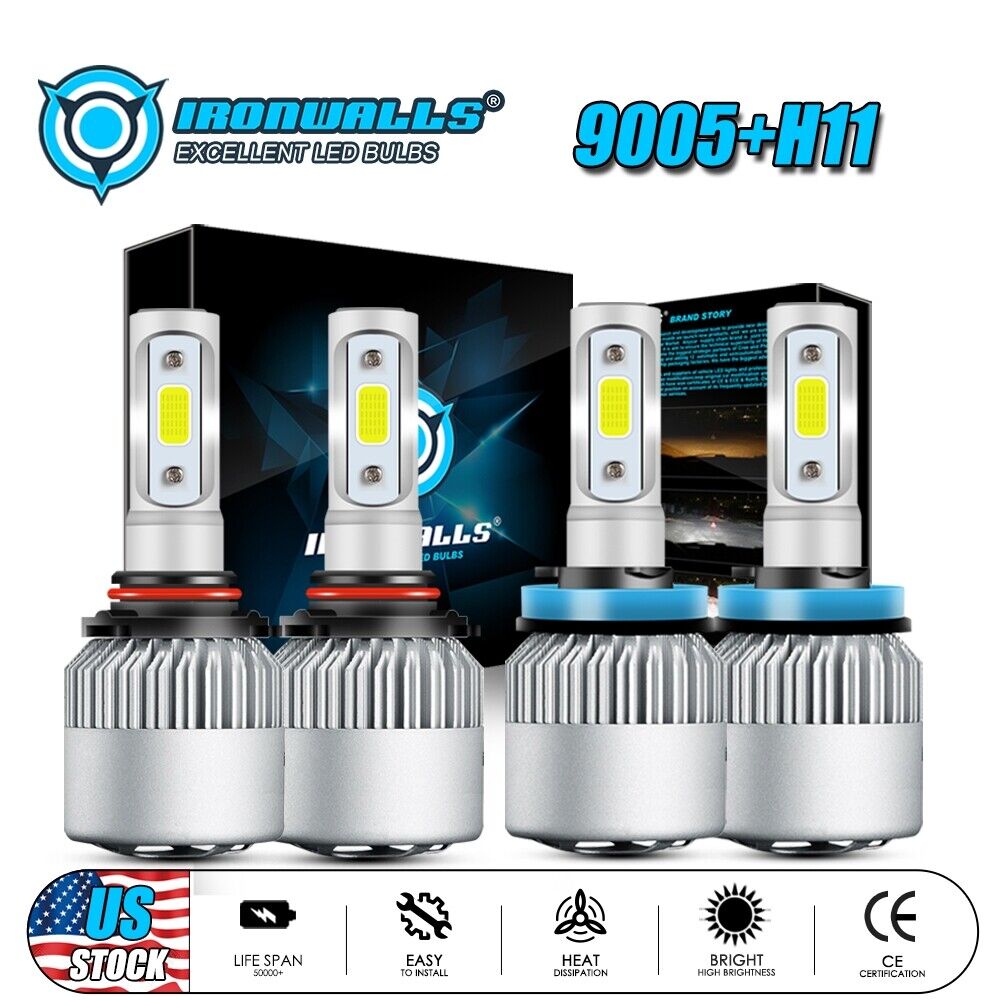 9005+H11 LED Headligh Bulbs High Low Beam 6000K White 4000W 600000LM VS HID Bulb