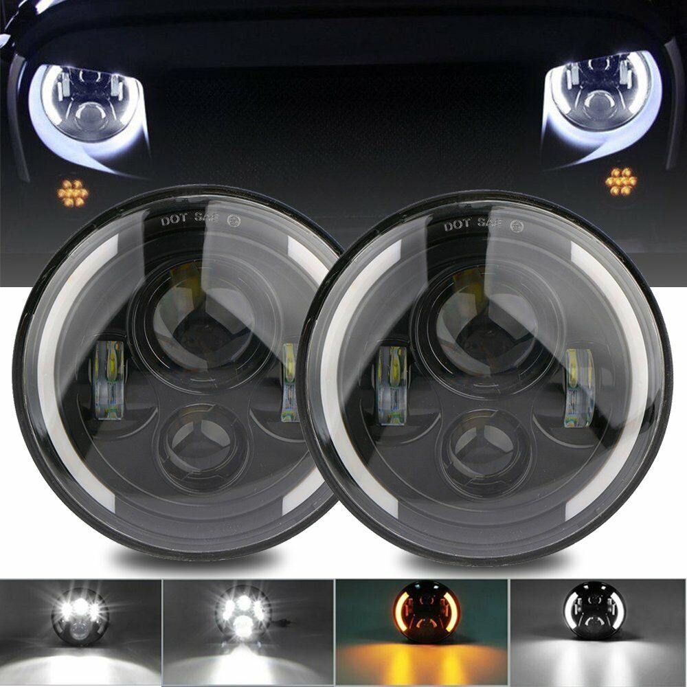 DOT Pair 7 Inch LED Headlights Halo Angle Eye For Jeep Wrangler JK TJ CJ LJ