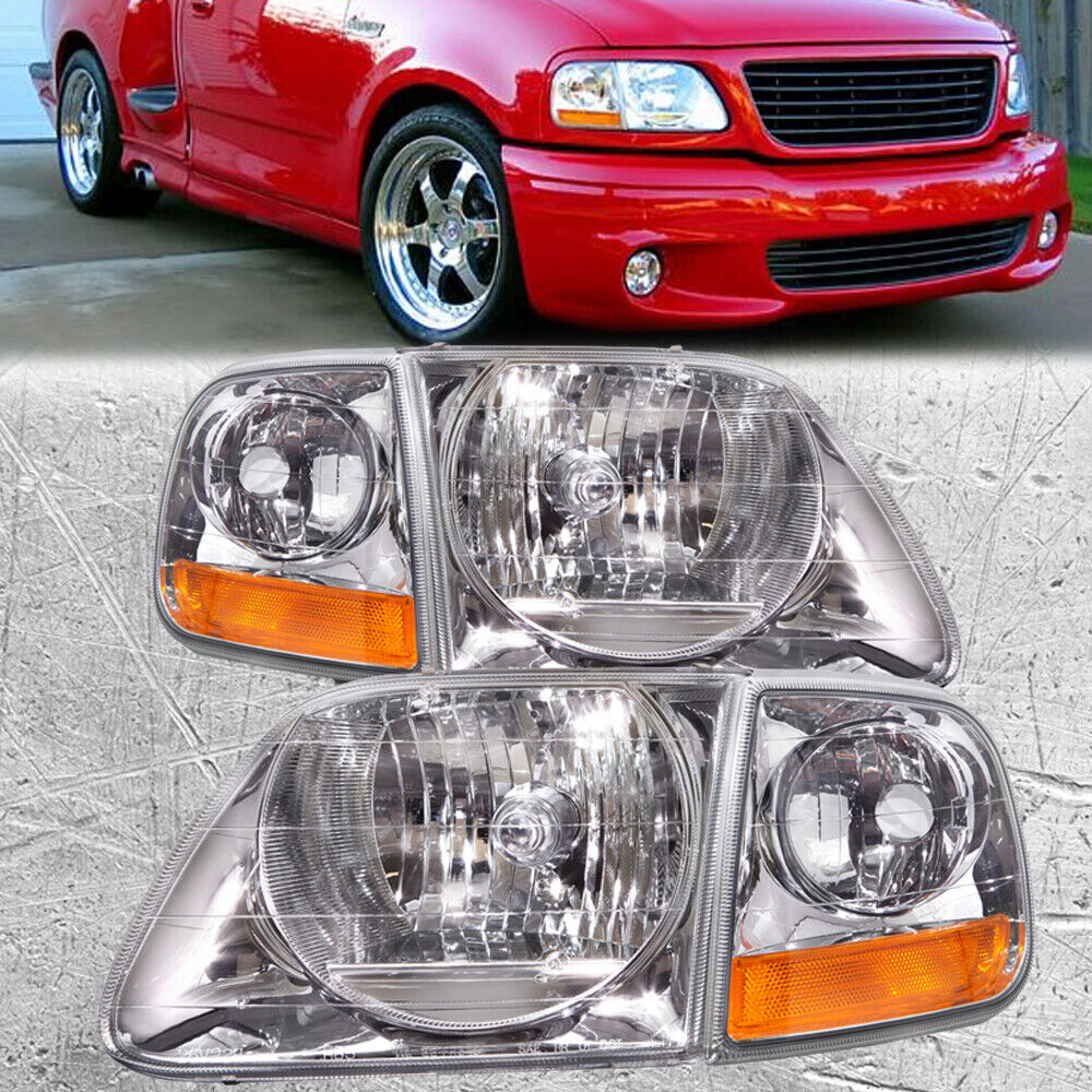 Chrome W/Xenon Headlights 4Pc Fits Ford F150 250 /Expedition Lightning