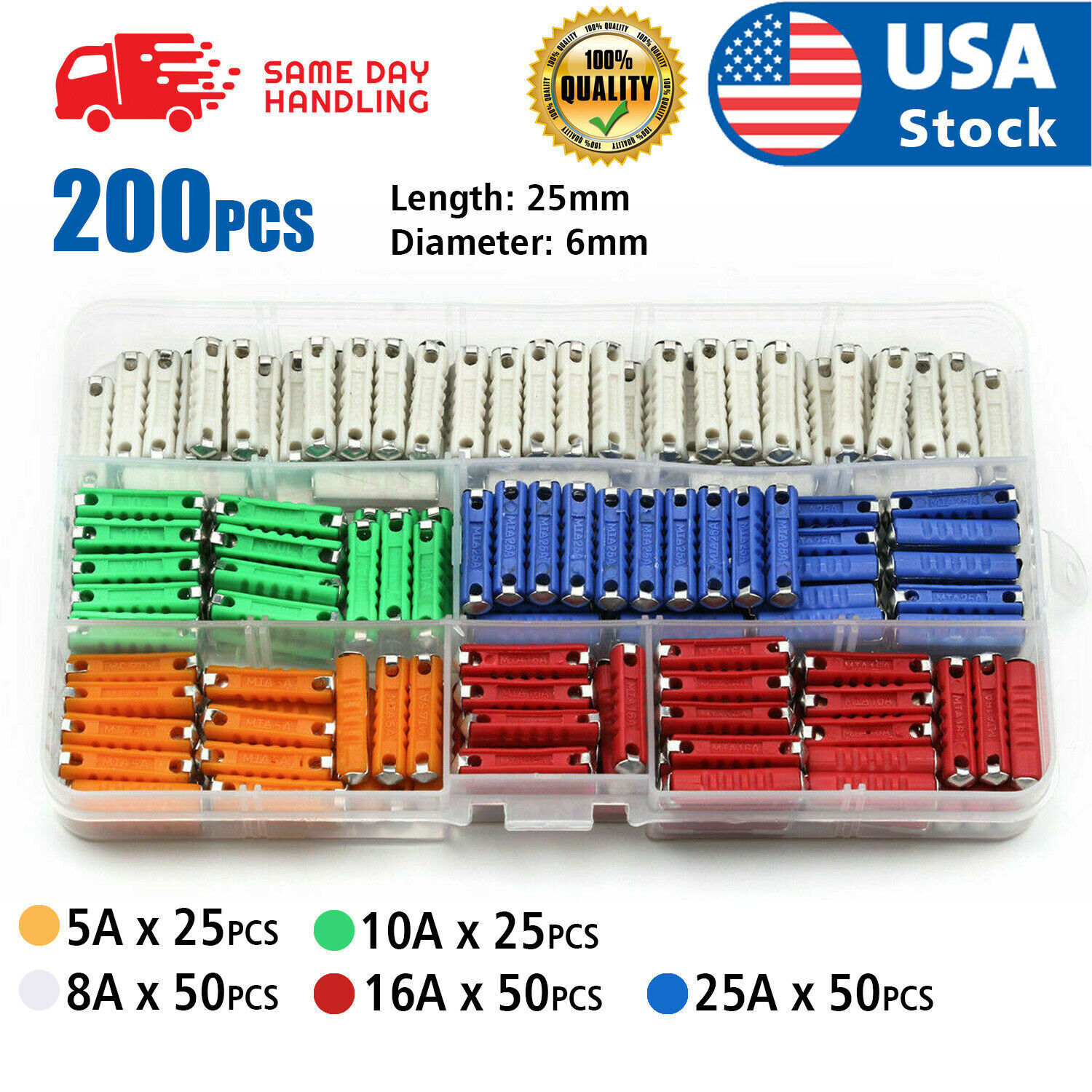 200pcs Continental Car Fuses Torpedo Type For Vintage Classic Cars Old Style Set