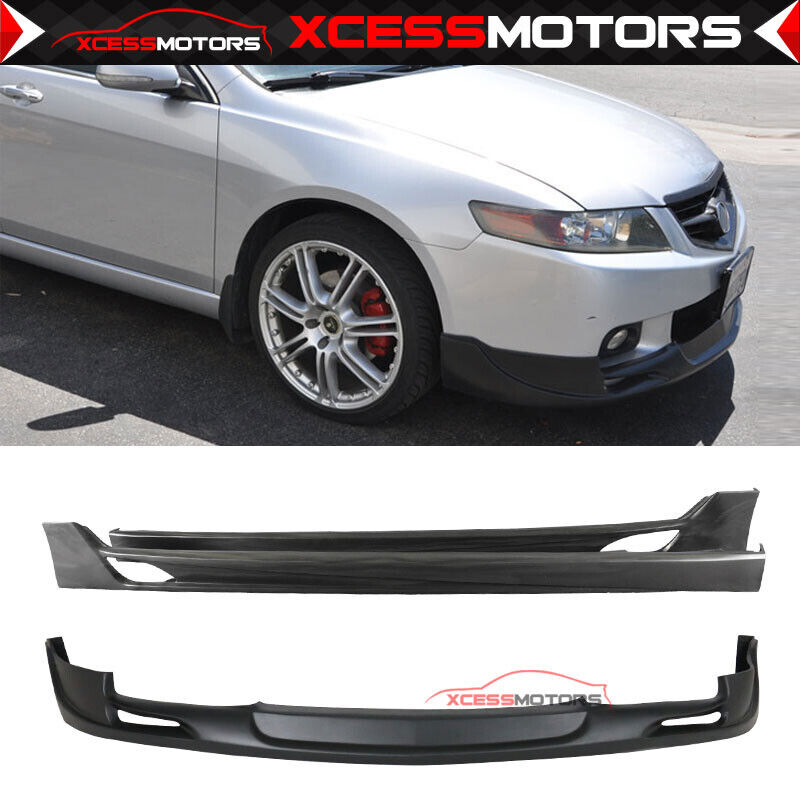 Fits 04-05 Acura TSX MG Style PU Front Bumper Lip Spoiler + Side Skirt Extension