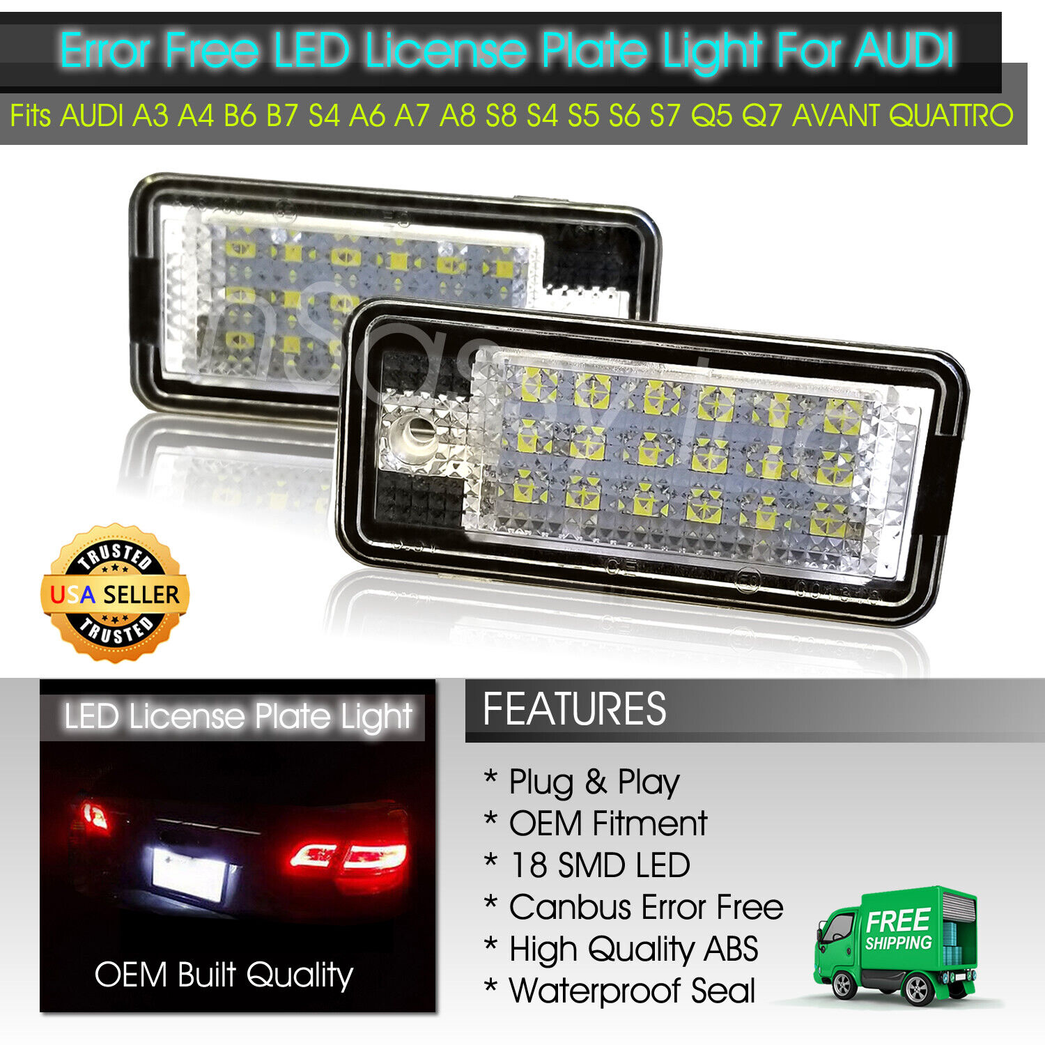 LED License Plate Lights Replacement for Audi A3 A4 S4 A6 A8 Q7 Quattro Canbus