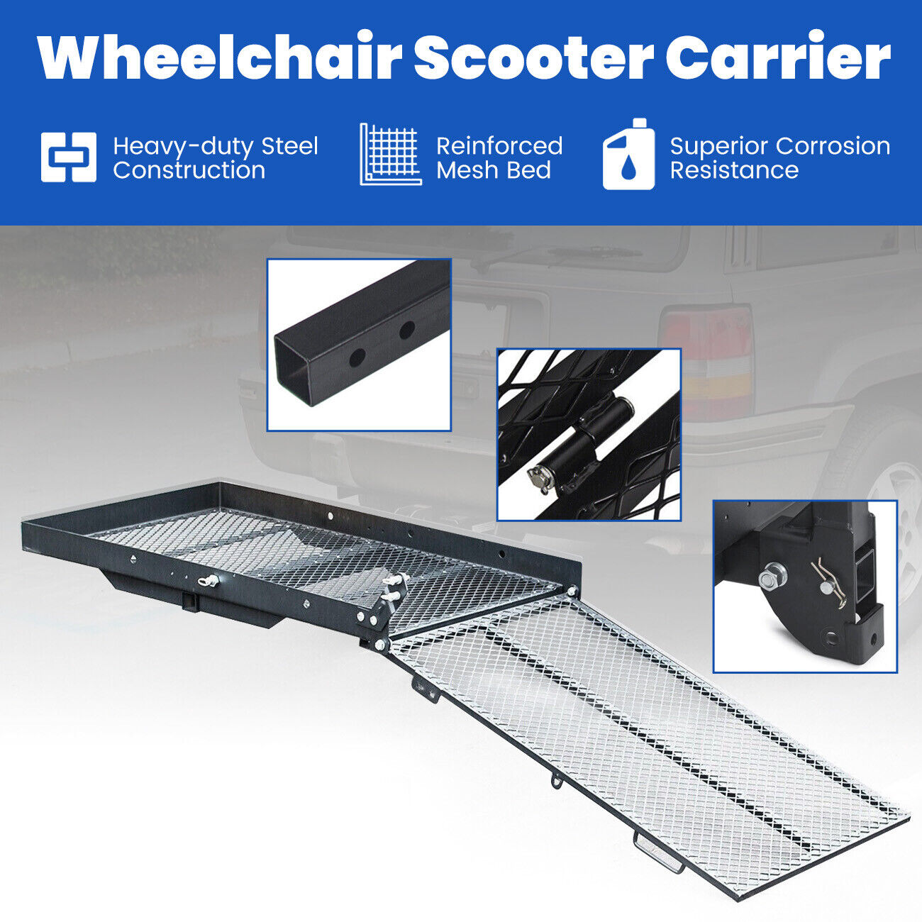Foldable Electric-Wheelchair Hitch Carrier Mobility Scooter Rack Loading Ramp
