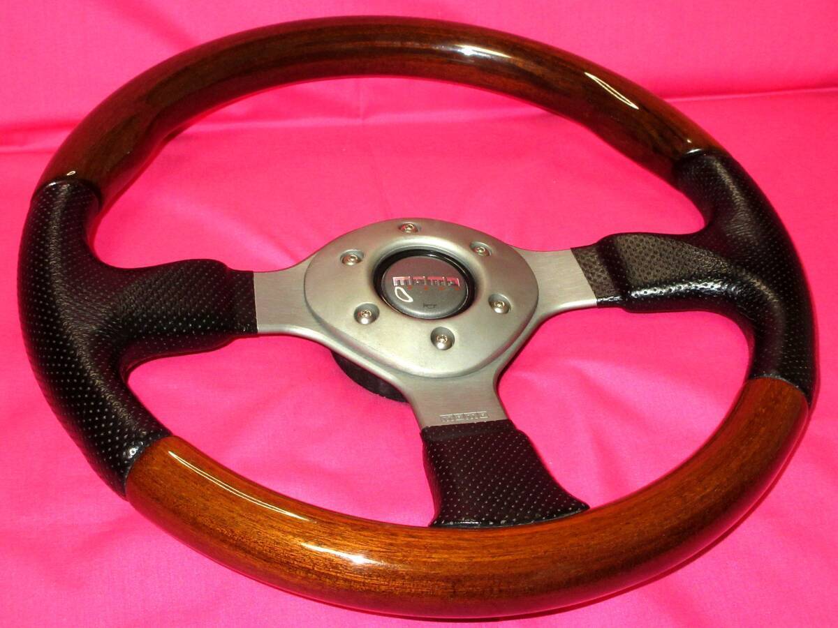5653 Momo Fighter 35 Mahogany Wood Perforated Leather Combination Steering Wheel