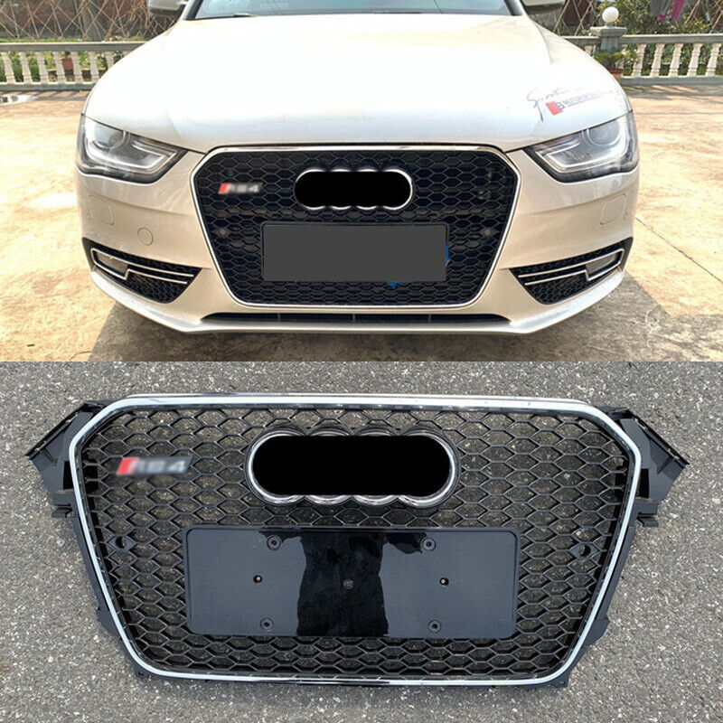 RS4 Style Chrome Ring Honeycomb Front Bumper Grille For Audi A4 S4 2013-2016