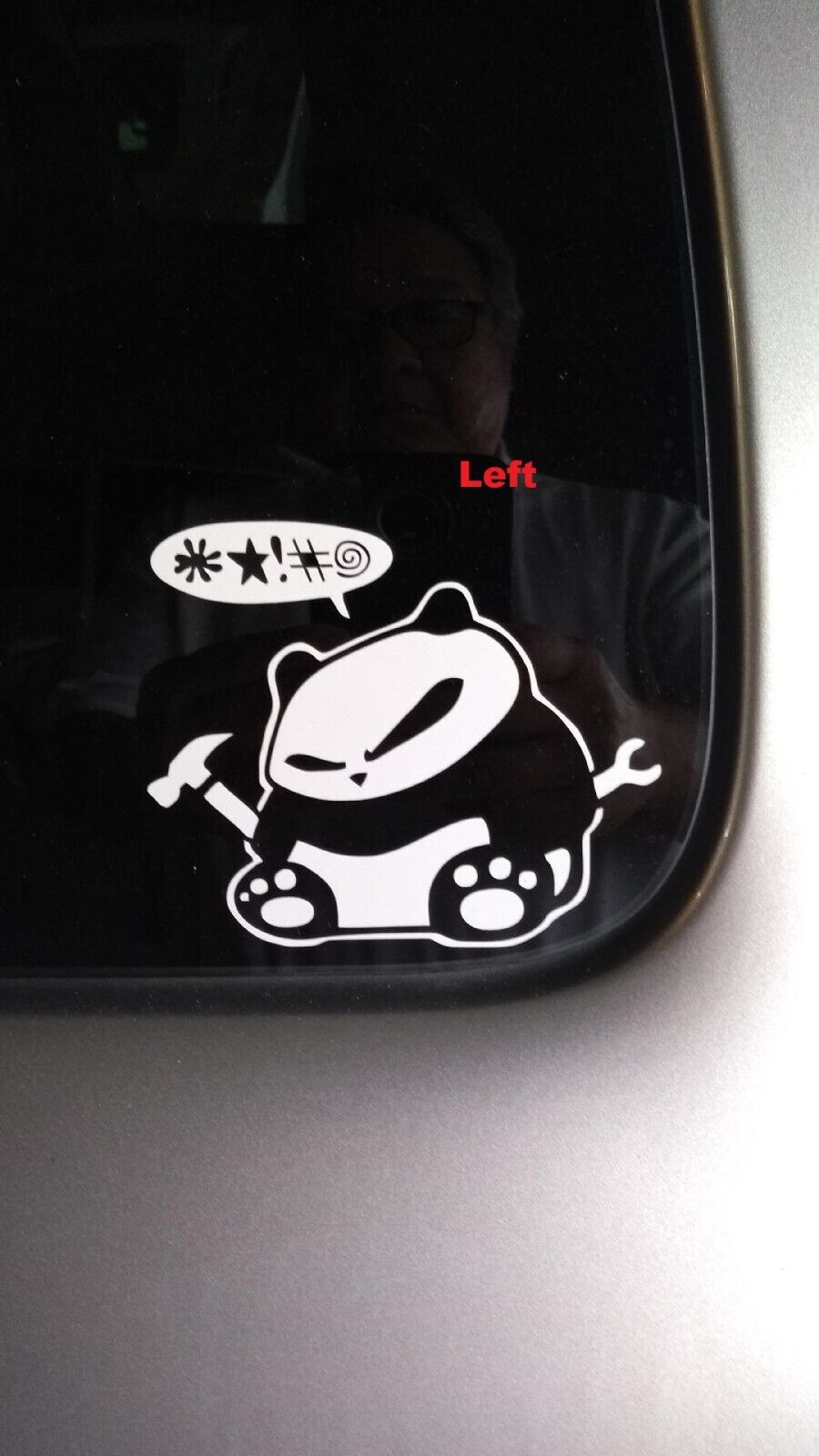Parts Panda Window Vinyl Decal - White JDM Drift Angry Frustrated Hammer Wrench