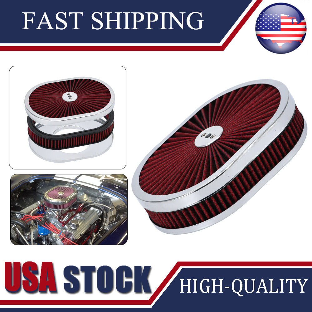 12x2 Super Flow Oval Air Cleaner Filter Washable Red Element chrome for GMC Ford