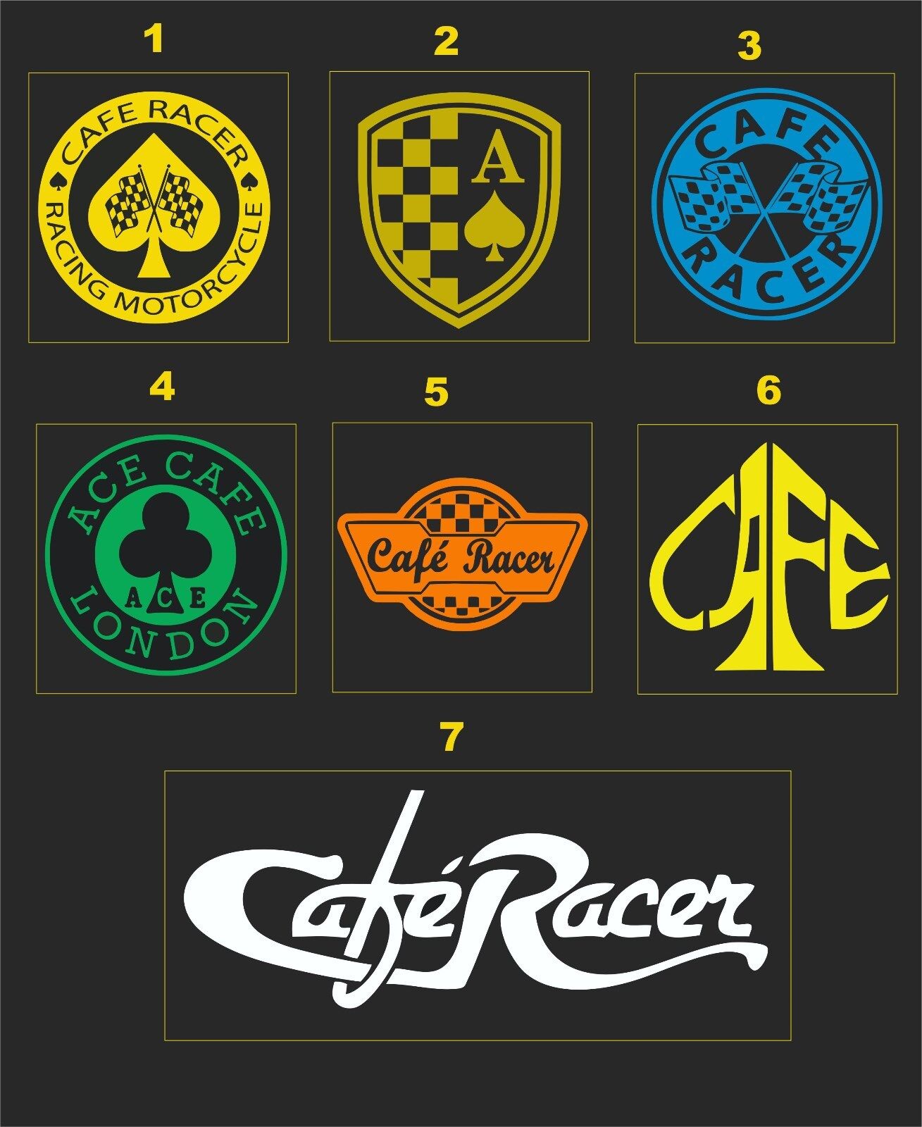 CAFE RACER #1  ASST. CAR & HOME GRAPHICS...PICK YOUR SIZE & COLOR...2 FOR 1