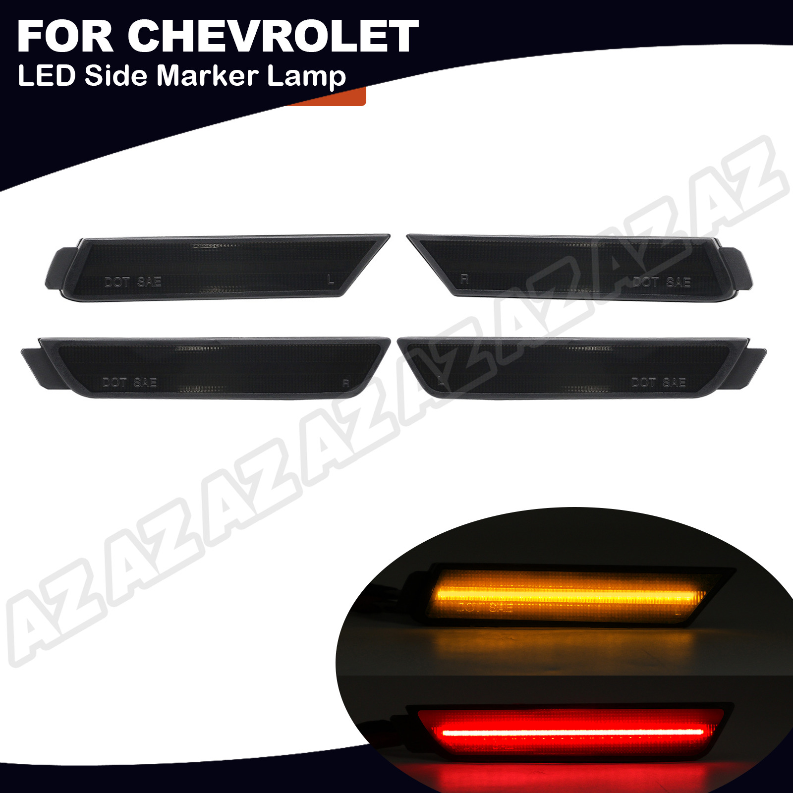 4PCS LED Side Marker light Front Rear Lamp Smoked For Chevy Camaro 2010-2015
